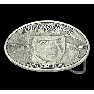 Mickey Gilley Belt Buckle Silver Color 1989-2014 Branson Missouri Discontinued